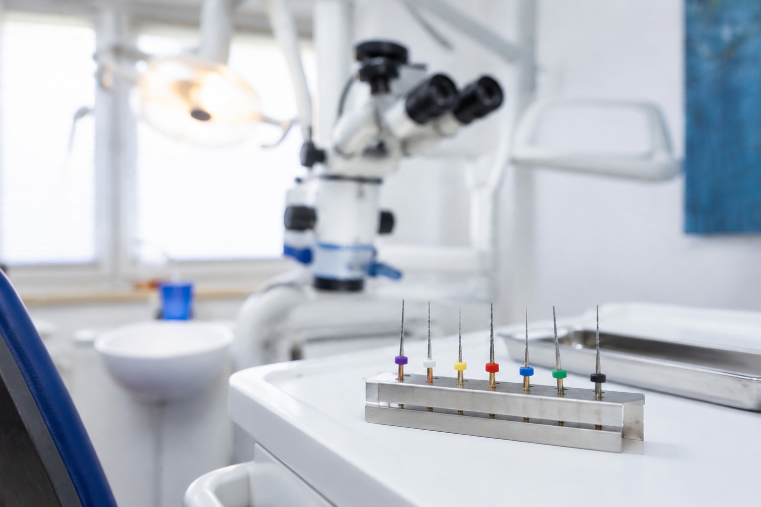Wurzelkanal-Feilen und Dentalmikroskop für die Endodontie